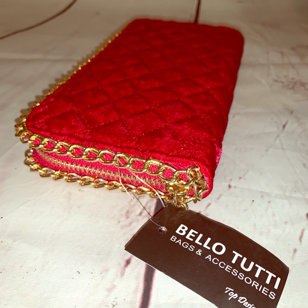Bello Tutti Red Quilted Chain Linked Wallet.